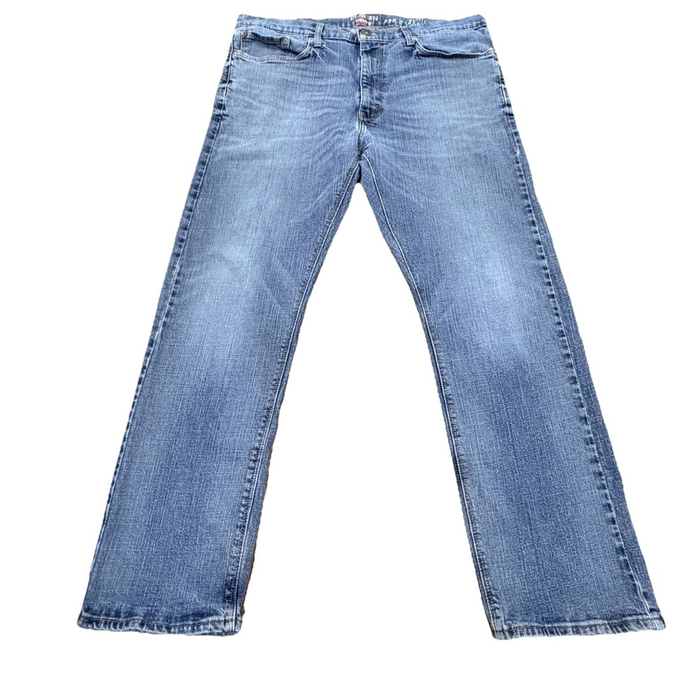 Levi's Denizen 232 Straight Fit Jeans Men's 38x29 Blue Denim Distressed Hem